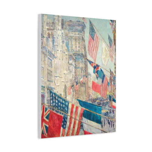 Patriotic Flags Cityscape Matte Canvas Print — "Allies Day, May" Stretched 1.25"  for home wall decor
