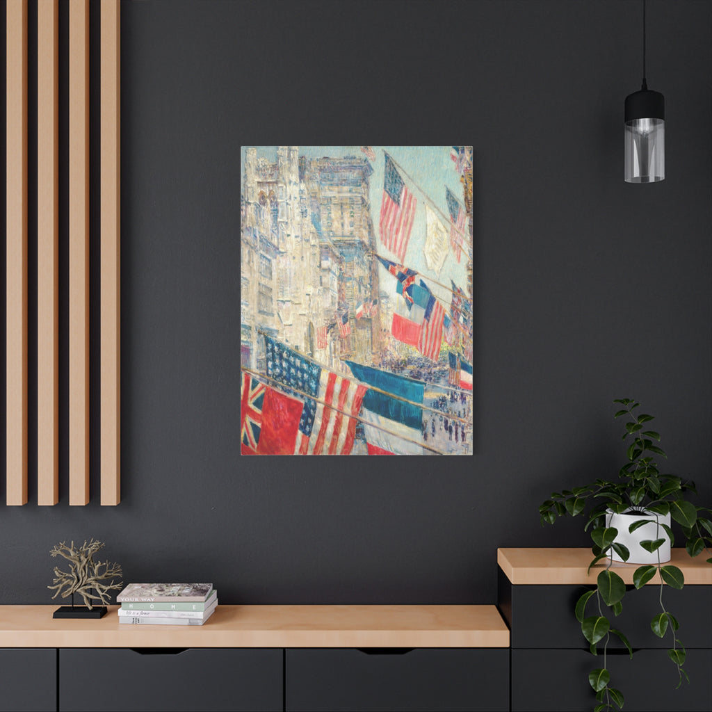 Patriotic Flags Cityscape Matte Canvas Print — "Allies Day, May" Stretched 1.25"  for home wall decor