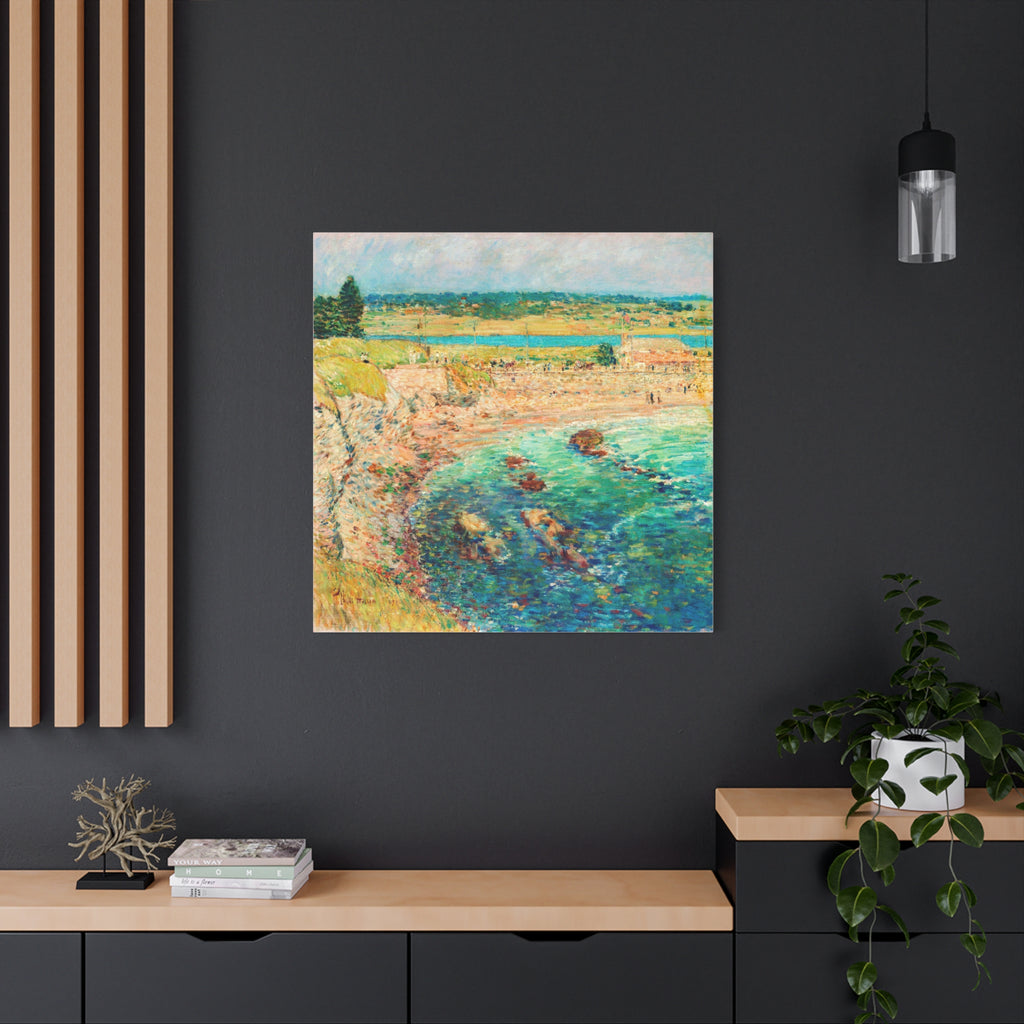 Coastal Impressionist Matte Stretched Canvas — “Bailey’s Beach, Newport” Seaside Wall Art