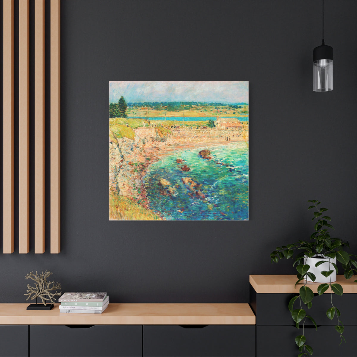 Coastal Impressionist Matte Stretched Canvas — “Bailey’s Beach, Newport” Seaside Wall Art