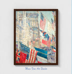 Patriotic Flags Cityscape Matte Canvas Print — "Allies Day, May" Stretched 1.25"  for home wall decor