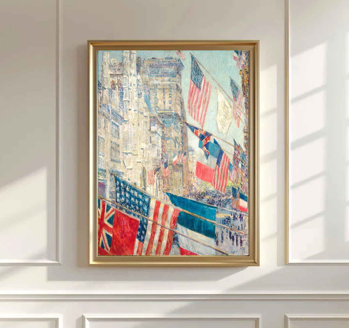 Patriotic Flags Cityscape Matte Canvas Print — "Allies Day, May" Stretched 1.25"  for home wall decor