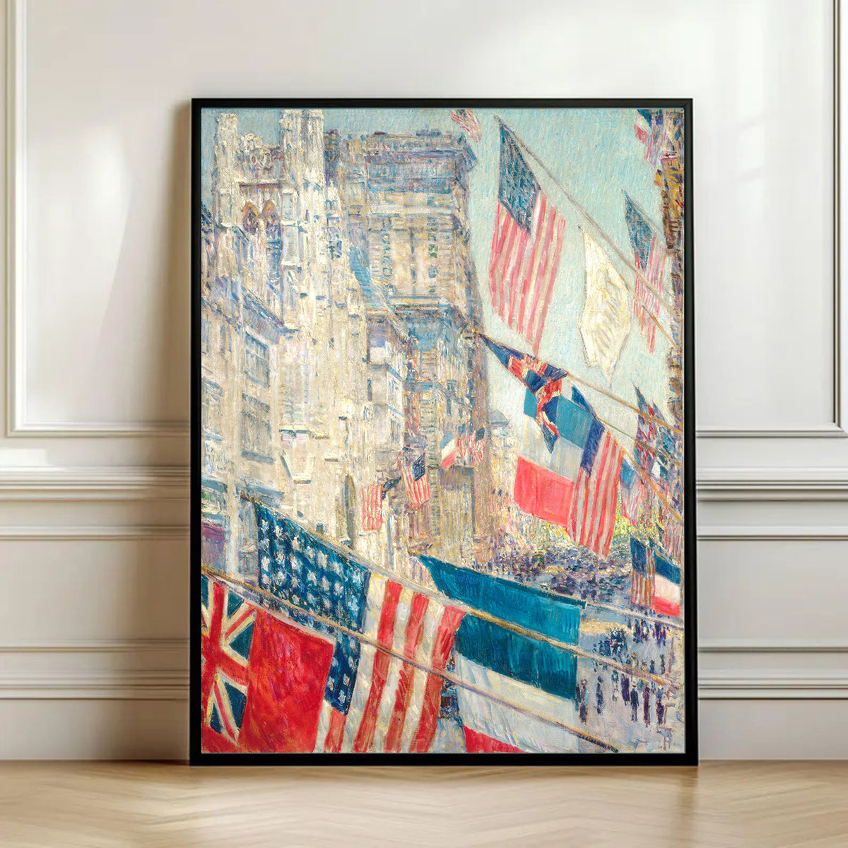 Patriotic Flags Cityscape Matte Canvas Print — "Allies Day, May" Stretched 1.25"  for home wall decor