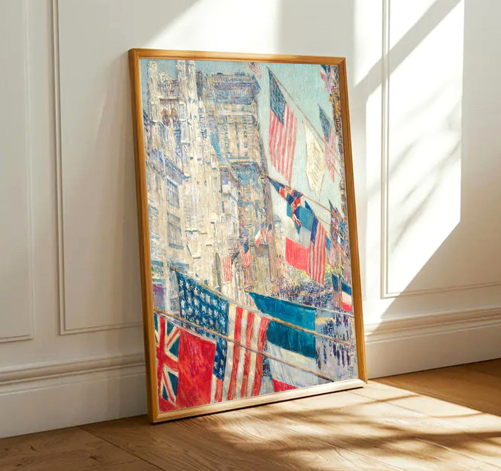 Patriotic Flags Cityscape Matte Canvas Print — "Allies Day, May" Stretched 1.25"  for home wall decor