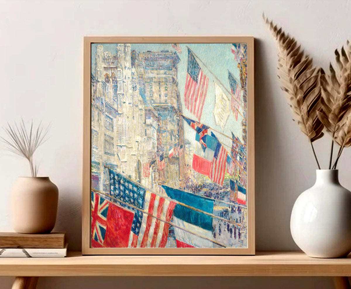Patriotic Flags Cityscape Matte Canvas Print — "Allies Day, May" Stretched 1.25"  for home wall decor