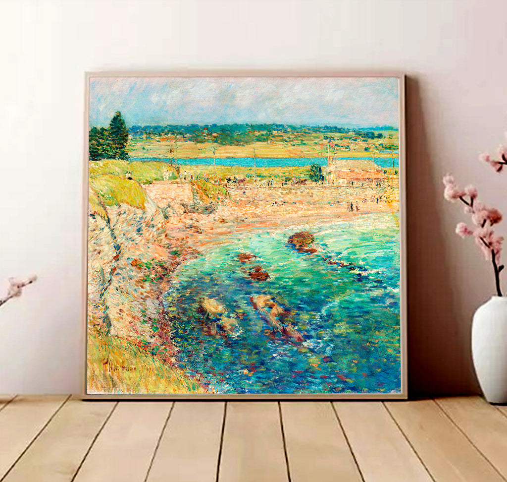 Coastal Impressionist Matte Stretched Canvas — “Bailey’s Beach, Newport” Seaside Wall Art