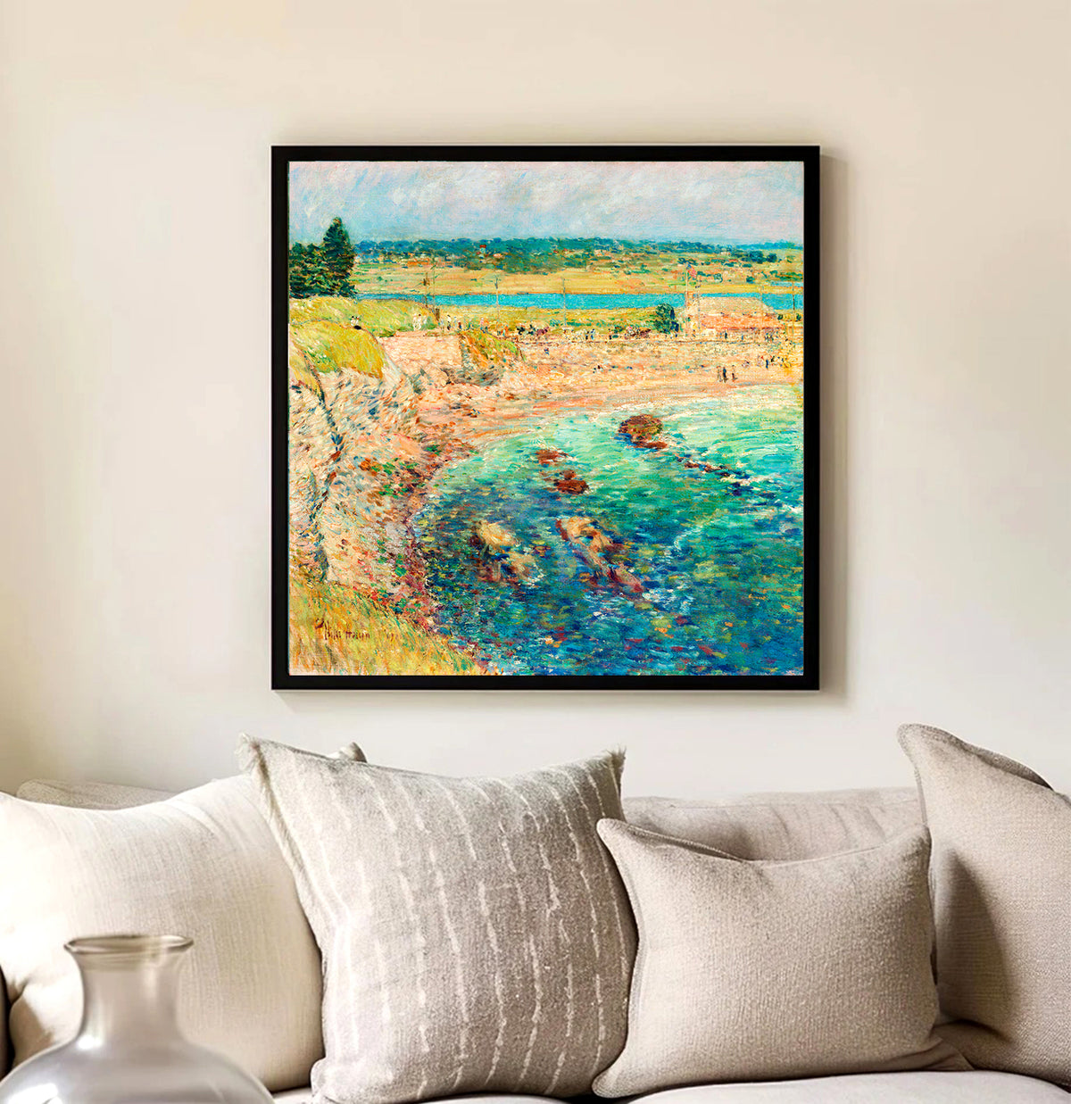 Coastal Impressionist Matte Stretched Canvas — “Bailey’s Beach, Newport” Seaside Wall Art