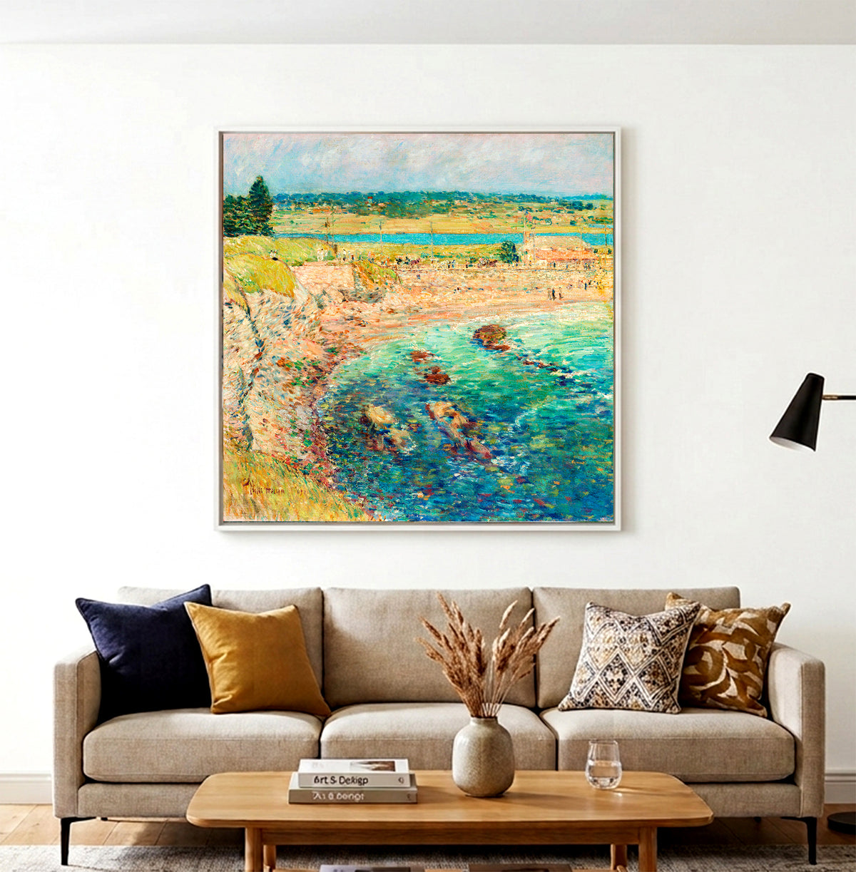 Coastal Impressionist Matte Stretched Canvas — “Bailey’s Beach, Newport” Seaside Wall Art
