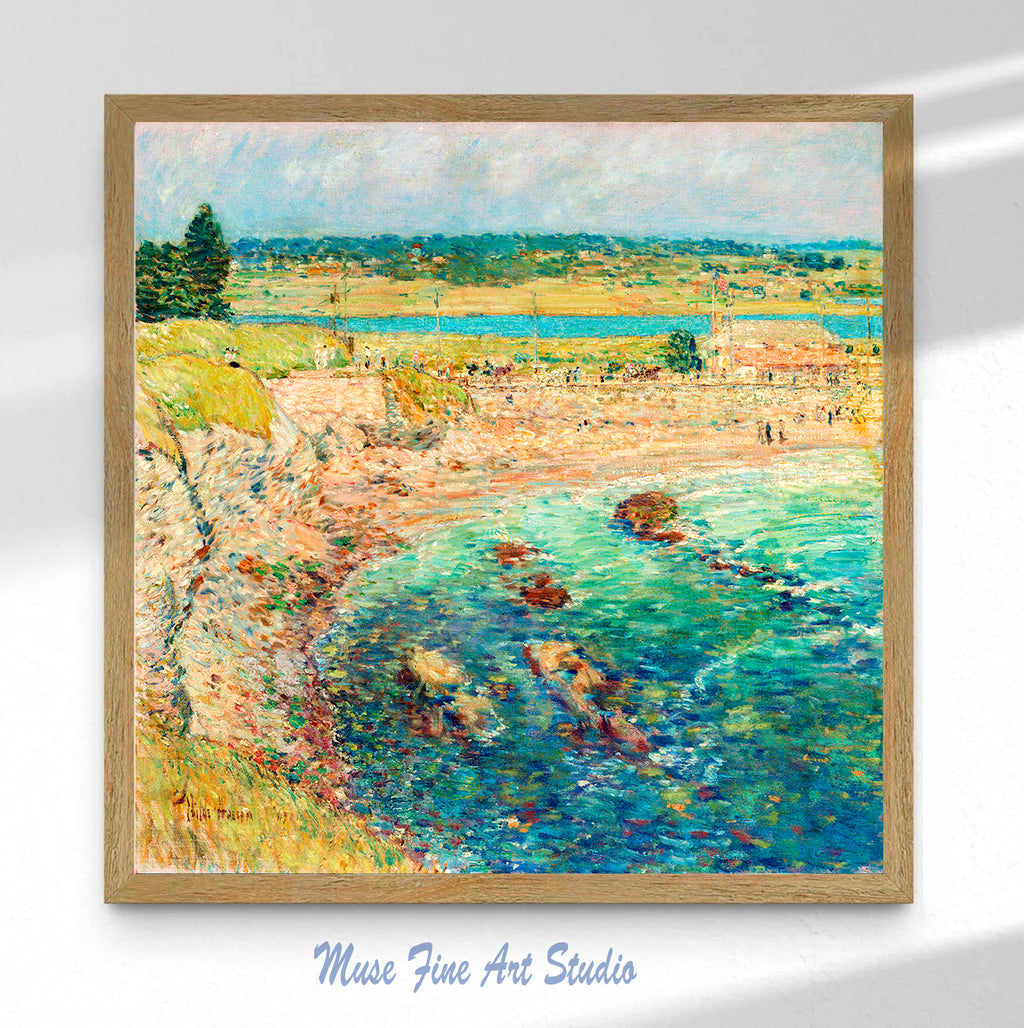 Coastal Impressionist Matte Stretched Canvas — “Bailey’s Beach, Newport” Seaside Wall Art