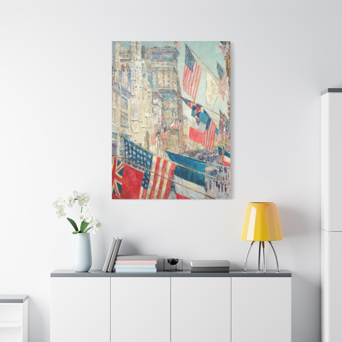 Patriotic Flags Cityscape Matte Canvas Print — "Allies Day, May" Stretched 1.25"  for home wall decor