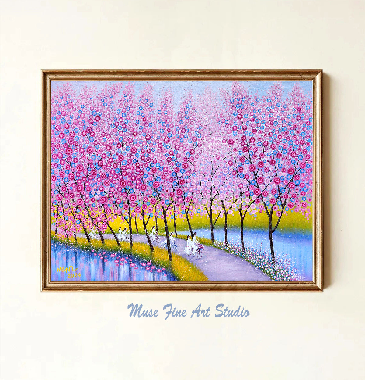 Route fleurie - Peinture d'art acrylique sur toile Décoration intérieure 80x110cm