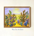 Cactus avec fleurs - Peinture artistique acrylique sur toile 80x110cm