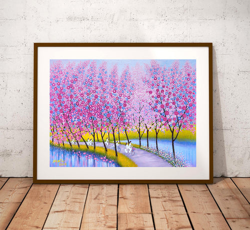 Route fleurie - Peinture d'art acrylique sur toile Décoration intérieure 80x110cm
