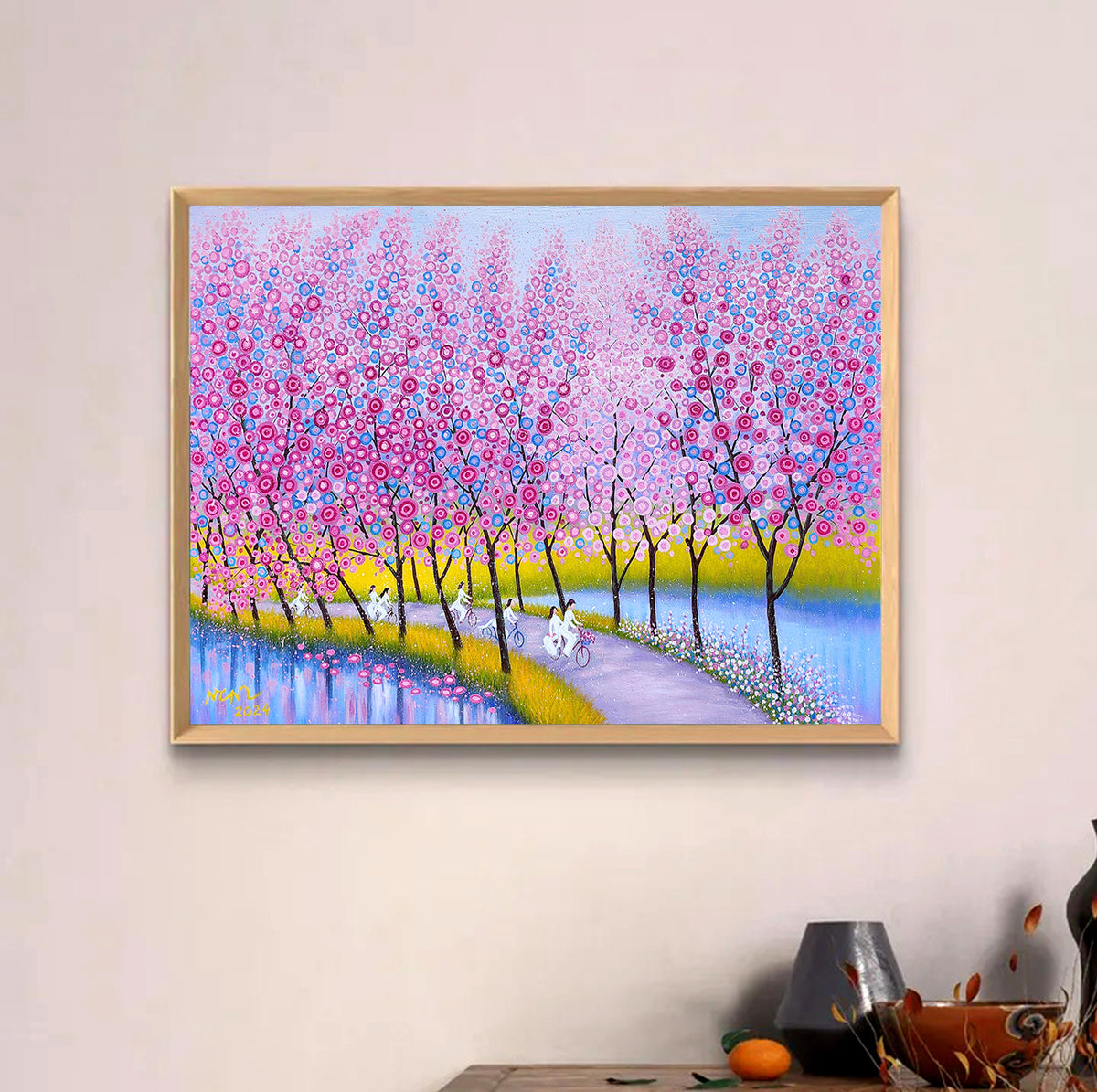 Route fleurie - Peinture d'art acrylique sur toile Décoration intérieure 80x110cm
