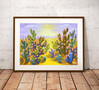 Cactus avec fleurs - Peinture artistique acrylique sur toile 80x110cm