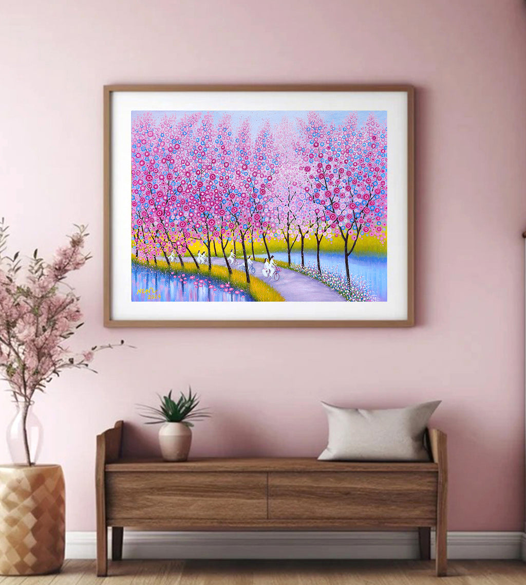 Flowery Road - Art painting Acrylic on canvas Home decor 80x110cm