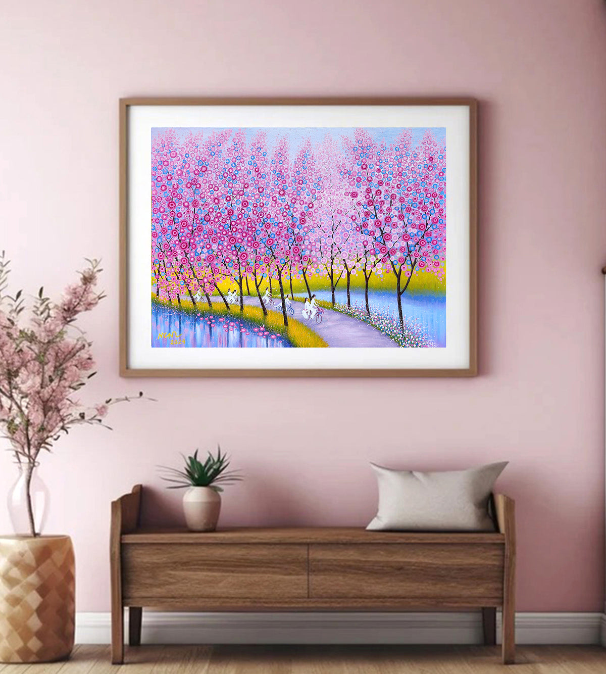 Route fleurie - Peinture d'art acrylique sur toile Décoration intérieure 80x110cm