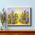 Cactus avec fleurs - Peinture artistique acrylique sur toile 80x110cm