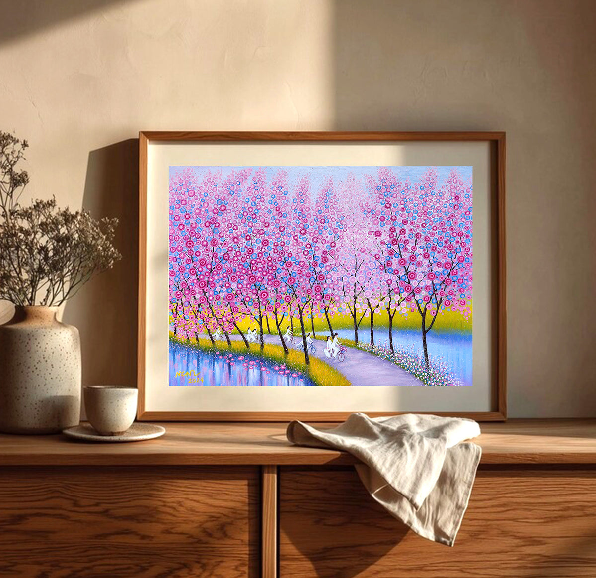 Route fleurie - Peinture d'art acrylique sur toile Décoration intérieure 80x110cm