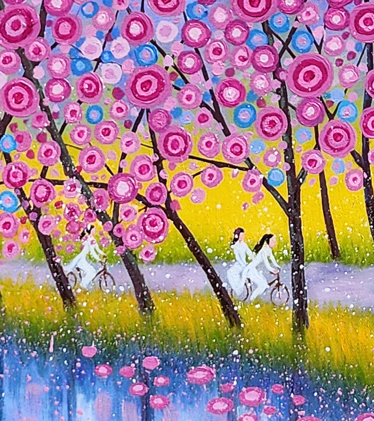 Flowery Road - Art painting Acrylic on canvas Home decor 80x110cm